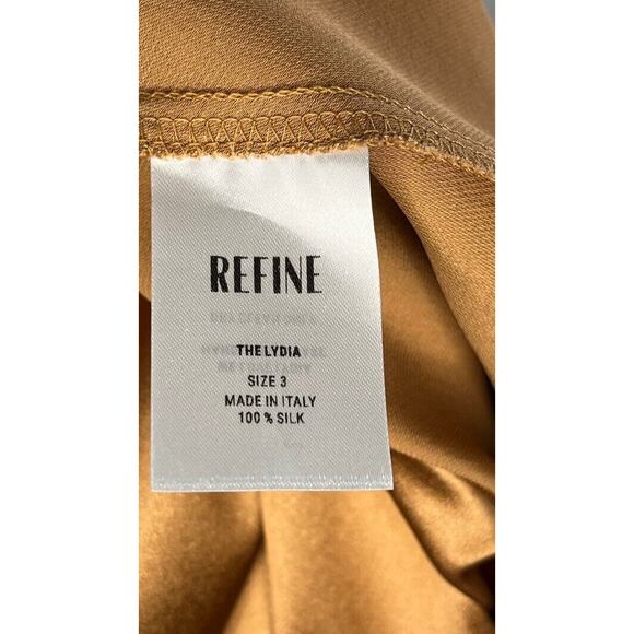 REFINE Sz 3 M Tan Gold 100% Silk Lydia Midi Slip Skirt - Picture 4 of 12